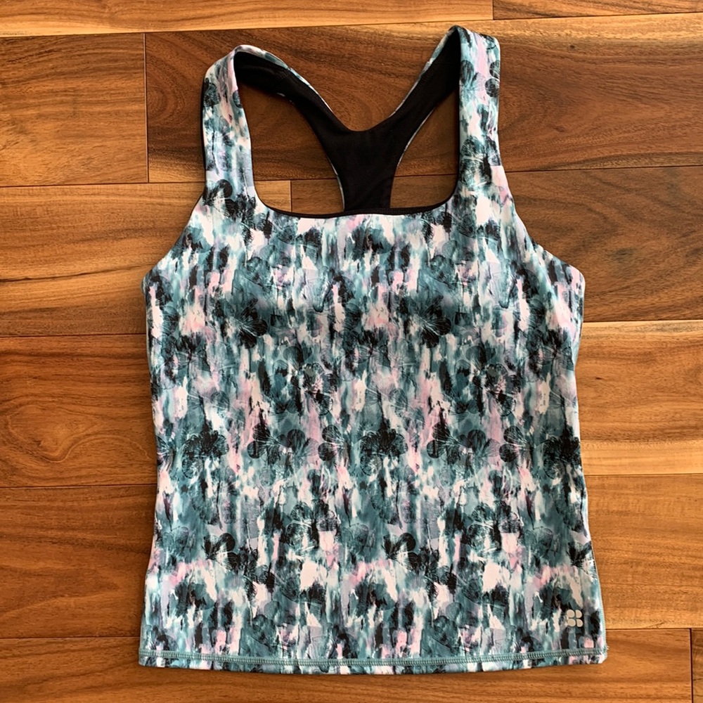 Sweaty Betty Super Sculpt Yoga Bra Tank, Blue Xray Floral Print, Small